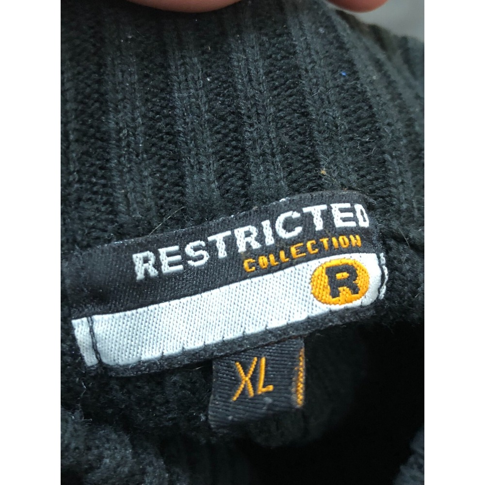 Restricted Pullover Y2k Racing Patches Sweater Men's XL Black Ribbed Color Block - Picture 6 of 6
